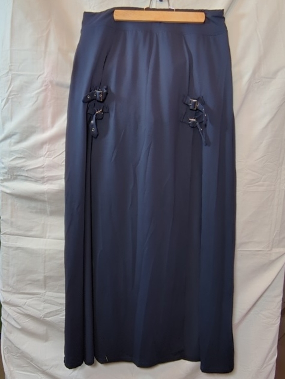 HALARA Navy Maxi Skirt with Dual Buckle Detail